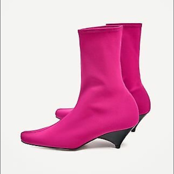 Zara Shoes Zara Sock Stretch Leg Ankle Boots Fuchsia Pink New